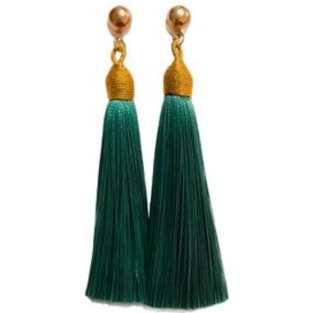 3 for $25 Teal & Gold Tassel Earrings